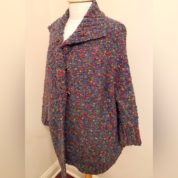 Curio New York Grey Red Chunky Knit Ribbed Alpaca Mohair Cardigan Sweater Size M - Picture 9 of 14